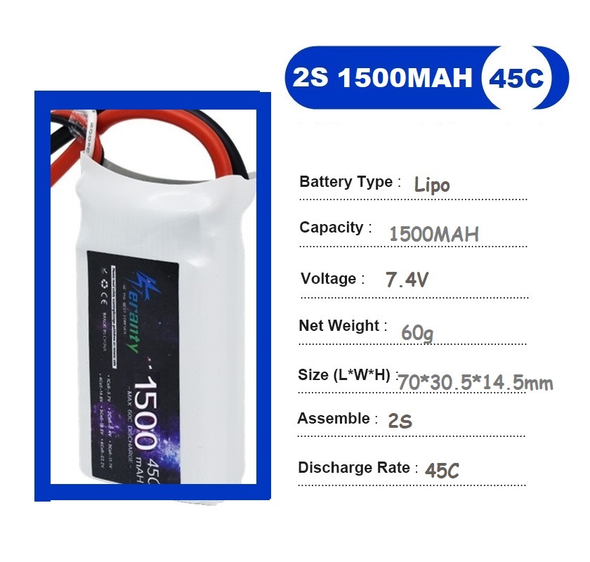 2PCS 7.4V Lipo 2S Battery 1500 - Rc Hobby Drone recensie en prijs